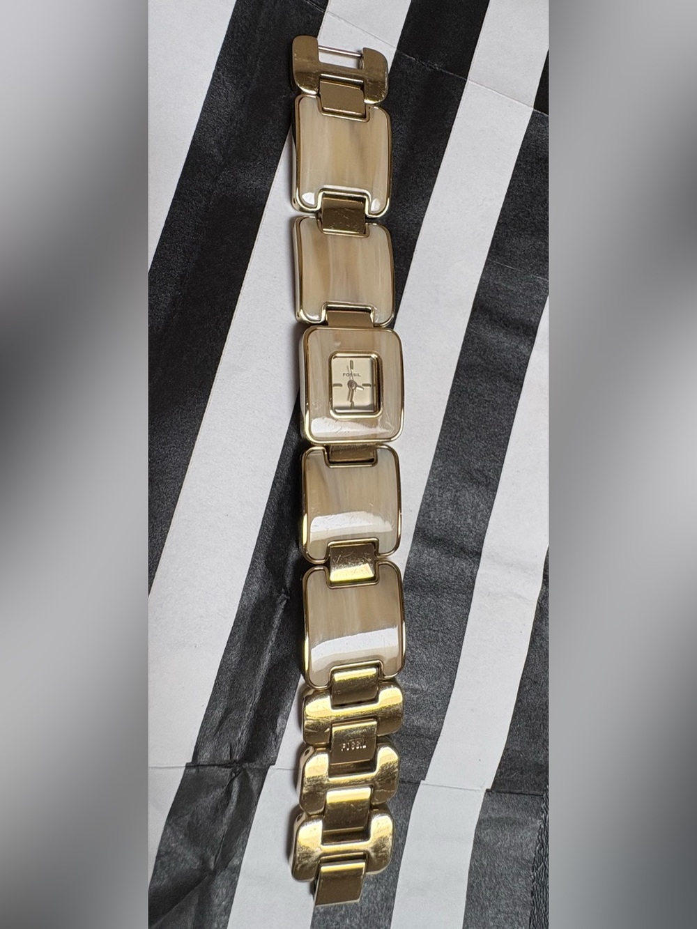 Fossil Gold-Tone & Bone Bracelet Watch